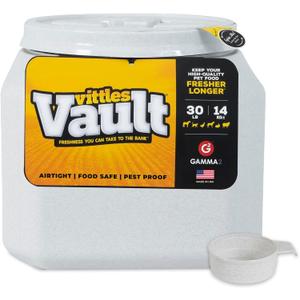 Vittles Vault Traditional Pet Food Storage Container For Dog Kibbles/Bird Seed/Oatmeal/Rice/Flour/Cereal, BPA Free Plastic, Sealed Airtight For Cat Food, Up To 30 lb, Made in USA, With Scoop, Gray, 30 Pounds