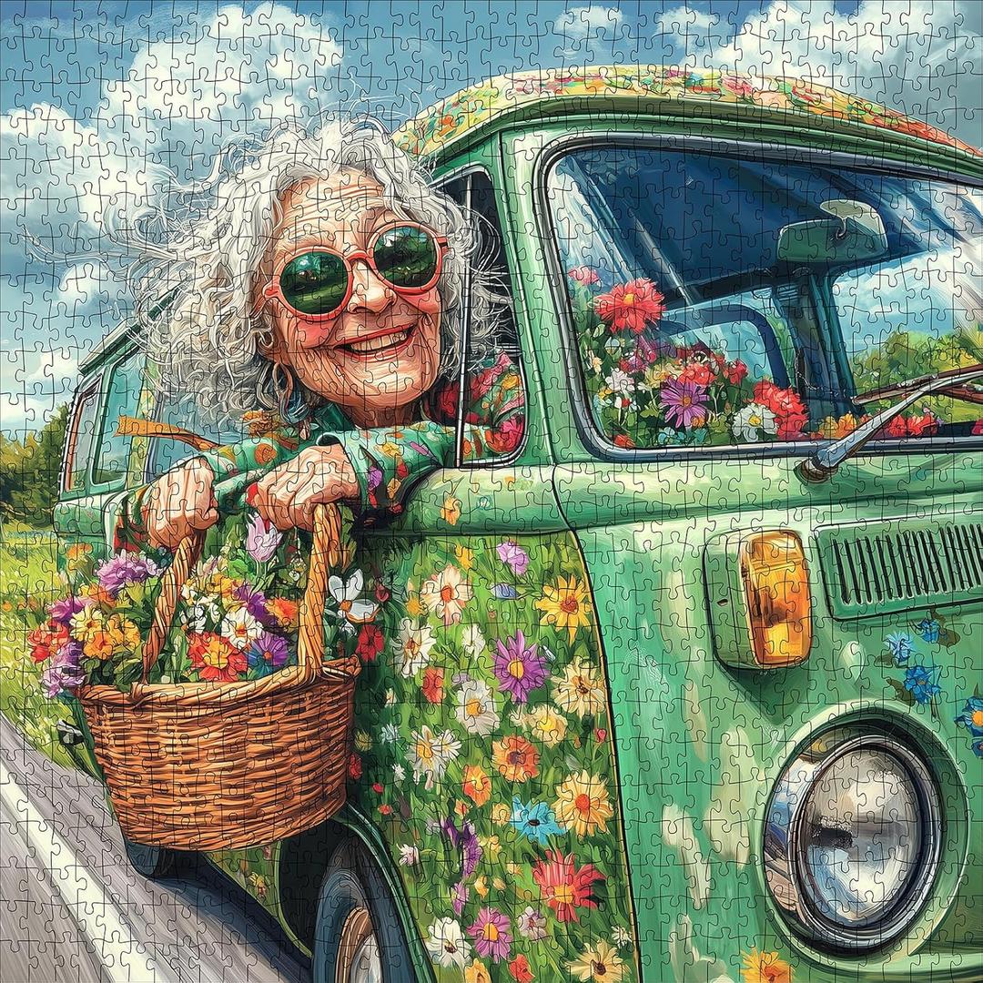 Happy Grandma Puzzles for Adults 1000 Pieces, Large Paper Puzzle for Adults, Interactive Family Game, DIY Brain Challenge, Scratch-Resistant, Square Shape, Ideal (22.5in x 22.5in)