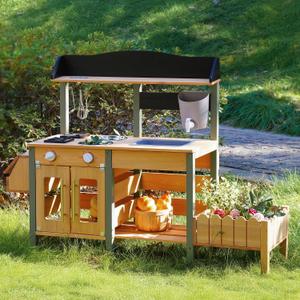 ROBOTIME Mud Kitchen for Kids Outdoor, Wood Outdoor Kitchen with Insect Observation Box & Planter Box, Toddler Play Kitchen with Removable Sink & Faucet, Pretend Outdoor Playset for Garden Fun