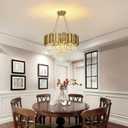 Modern Crystal Chandelier Gold Pendant Light Fixtures, Round Crystal Pendant Lighting for Dining Room, Living Room, Bedroom, Restaurant, E12 x 8, 22inch