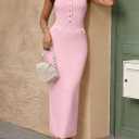 PRETTYGARDEN Women's 2025 Summer Bodycon Maxi Dresses Sleeveless Buttons Knit Spring Elegant Wedding Guest Cocktail Dress (Pink,X-Large) (Pink)