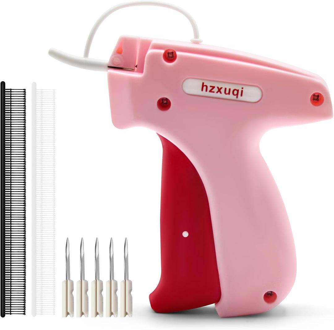 2 x Label Gun with Minor Defects - Temporary Stitch Gun for Clothes - Quick Fixer - Includes 5 Needle, 1000 Black Fasteners & 1000 White Fasteners, PinkRed