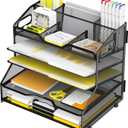 YINGHUA 5 Tier Paper Tray Letter Organizer with Top 6 Adjustable Compartments - Paper Sorter Office Desktop Accessories with Handles for Document,Mail,School Supplies Storage,Black