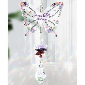 Funnli 60th Birthday Gifts for Women Crystal Suncatcher, 60th Birthday Decorations for Woman, 60 Year Old Bday Gift for Friends Sister Mom Grandma Window Hangings Home Decoration