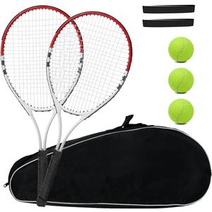 Tennis Racket Pre-Strung Lightweight 27 Inch Racquet Recreational Adult Rackets for Men Women Students Training Tennis Starter Kit with Balls,Carry Bag and Overgrips