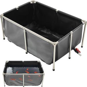 VEVOR KOI Aquarium Tank Above Ground Fish Pond, 127 Gallon Foldable Canvas Fish Pool Pond with Clear Viewing Panel, Outdoor/Indoor No Dig Turtle Goldfish Pond with 304SS Frame and Drain Valve