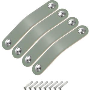 uxcell 4 Packs Leather Drawer Pulls, Double Hole Leather Drawer Knobs Furniture Dresser Handles Pulls with Screws for Dressers Drawers Closet Cupboard, Blue/Silver(Hole Spacing:96mm)