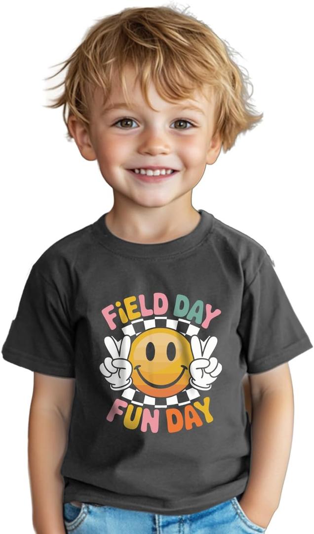 Boys Field Day Shirt for Kids Girls in My Field Trip Era T-Shirts Toddler Tops Graphic Flag Tee Short Sleeve 2-8T (Gray)