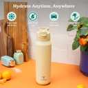 REDUCE 32 oz Hydrate Pro Stainless Steel Insulated Water Bottle - Flip Top Leak-Proof Lid, Dishwasher Safe, BPA-Free, Dual Wall Vacuum, Keeps Drinks Cold for 48 Hrs, Cup Holder Friendly - Light Yellow