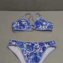 Fanuerg Women's Triangle Bikini Sets O Ring Linked Two Piece Swimsuits Floral Printed Cheeky Bathing Suit Size XS