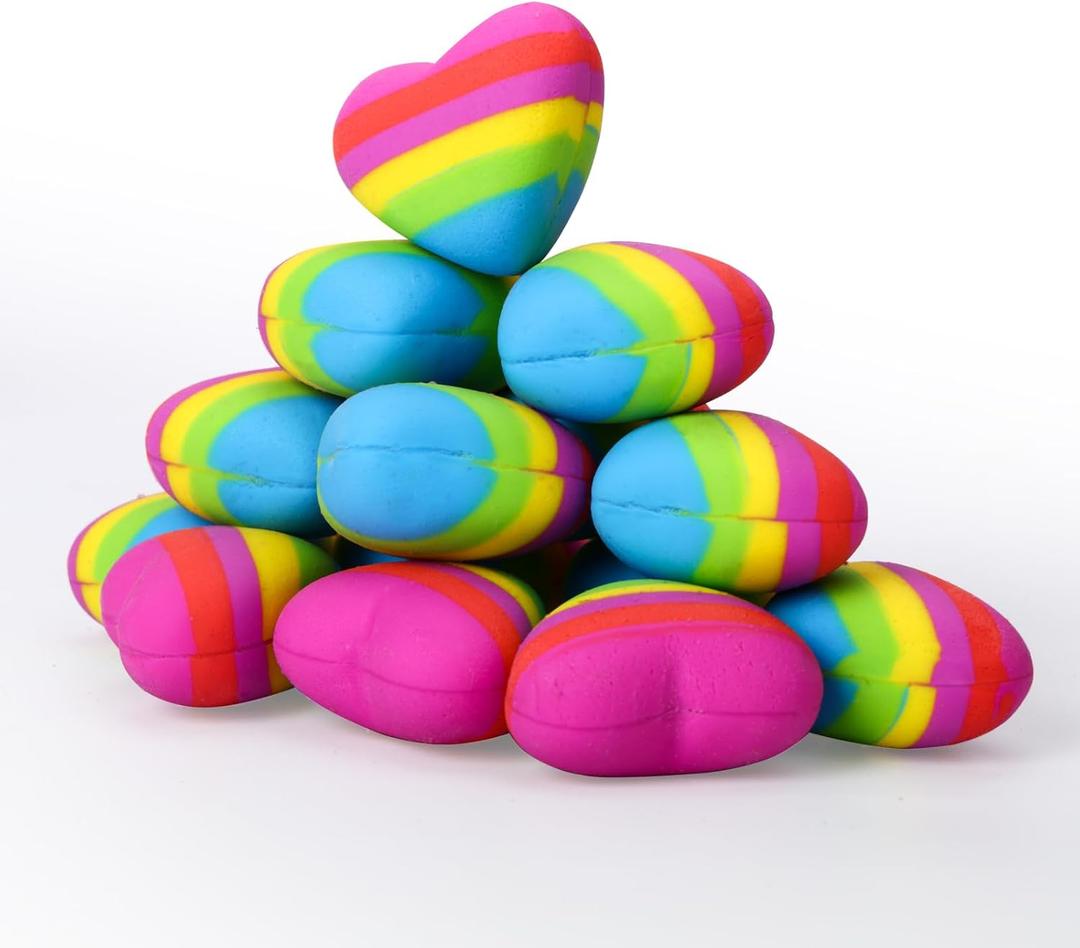 AmoreAngel Crafts 16 Pcs Heart Shaped ErasersPencil ErasersEasy to Hold Rainbow Colorful EraserPink Erasers,Back to School SuppliesOffice Use