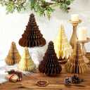 Mooliwe 6 Pcs Paper Christmas Trees Honeycomb Centerpiece 3D Paper Trees Decorations Neutral Christmas Tree Honeycomb Rustic Reusable for Xmas Home Holiday Table Decor(Neutral Colour)