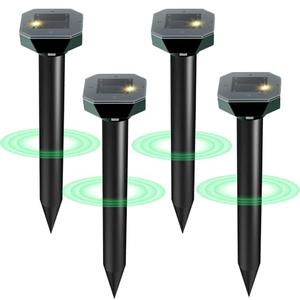Snake & Mole & Rabbit & Skunk Repellent Solar Powered, 2025 Upgraded Ultrasonic Deterrent, IP65 Waterproof, Gopher Groundhog Chipmunk Raccoon and Vole Repellent & Deterrent for Lawn & Garden, 4 Pack