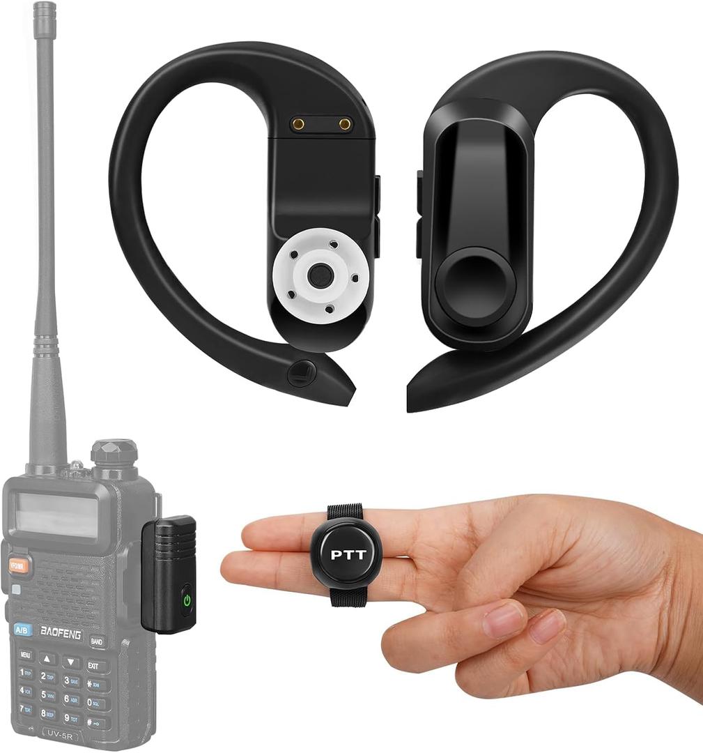Walkie Talkie Wireless Earpiece with PTT Mic Speaker, Hands-Free Headset with Noise Cancelling Mic, Compatible with BaoFeng uv-k5 Kenwood Btech Radios & More(Not Compatible with Motorola/Midland)