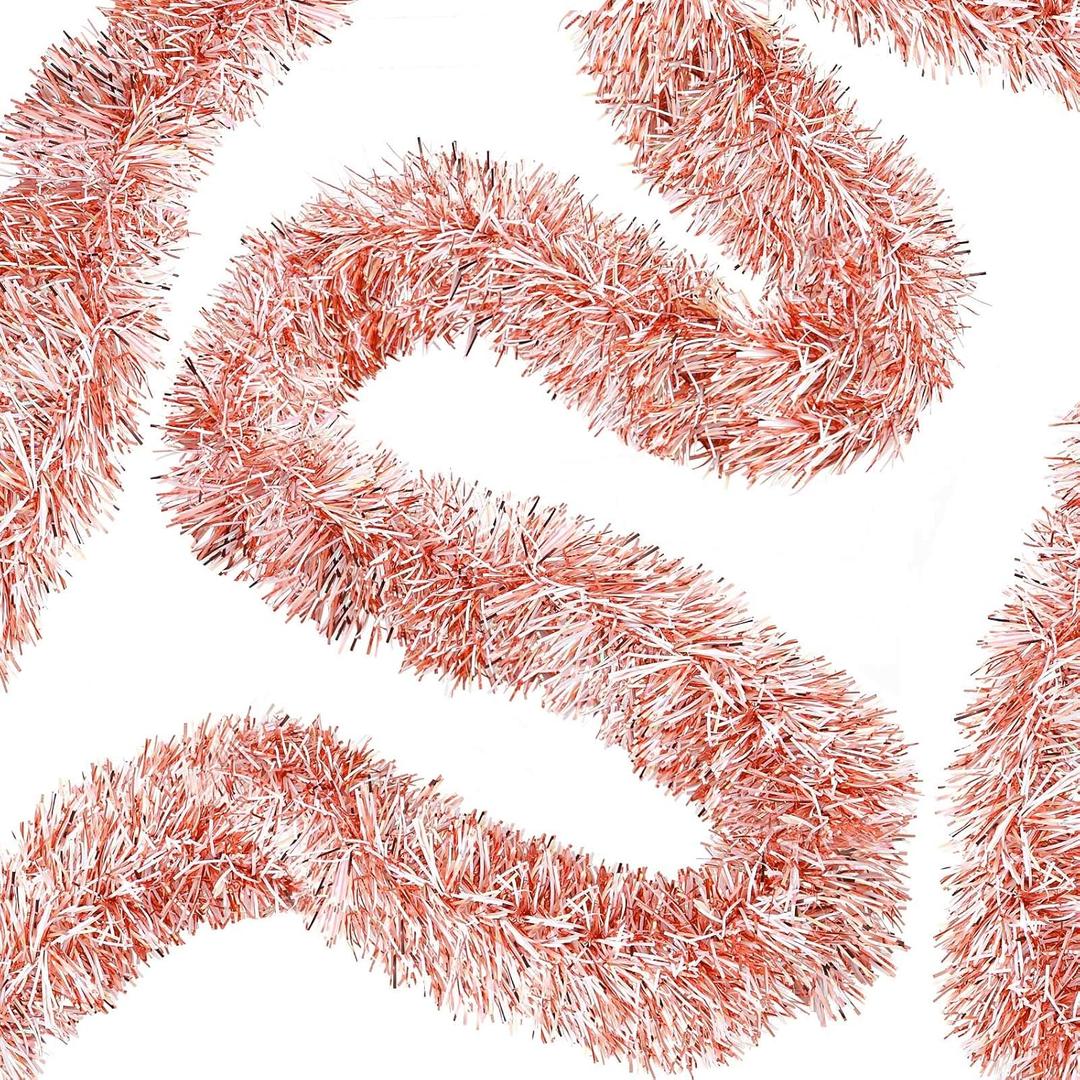 Willbond 50 Feet Christmas Tinsel Garland for Christmas Tree Decorations Metallic Tinsel Twist Garland Wedding Birthday Hanging Decorations Party Supplies (Milky, Rainbow, Rose Gold)