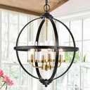 Treekee Rustic Chandelier, 17" Black and Gold Finish Glass Cover Luxurious Hanging Light, 4-Light Globe Vintage Pendant Ceiling Light Fixtures for Living Room Entry Way Dining Room