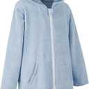MissShorthair Hooded Towel Robe for Kid, Zipper Beach Cover Up, Swim Changing Robe for Boy, Girls Bath Towelling Poncho (5-7 Years, Zipper Style Light Blue)