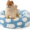LE SURE Donut Small Dog Bed - Round Cat Beds for Indoor Cats as Gift, Cute Modern Home Decor Beds with Jacquard Shaggy Plush & Anti Slip Bottom, 27 Inch, Blue (Cozy Clouds Blue)