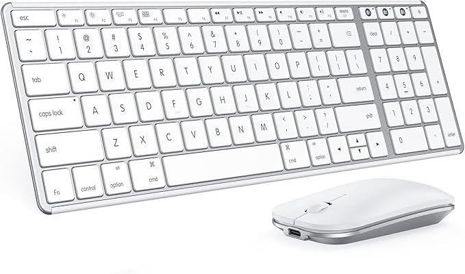 seenda Bluetooth Keyboard and Mouse Combo for Mac, SKM642 Rechargeable Slim Wireless Keyboard Mouse Compact, 3 MultiDevice Connection, Compatible for Mac, MacBook Pro/Air, iPad, White Silver