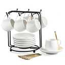 LYEOBOH Espresso Cups with Saucers Set, 3 Ounces Coffee Cups Ceramic Cappuccino Coffee Cups Demitasse Cups for Espresso, Latte, Cafe Mocha and Tea, Tea Cups Set of 6, White 