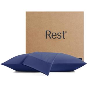REST Evercool+ Cooling Pillow Cases Standard - 2 Pillowcase for Sensitive Skin, Silver Infused Fabric for Hygienic Sleep, Silky Smooth for Curly Hair, High Elastic for Snug Fit (19x29 inches) (Midnight Blue)