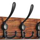 Hmsrjh Coat Rack Wall Mounted, Pre-Assembled 16" Wooden Hat Rack with 5 Triple Hooks, Heavy Duty Rustic Farmhouse Wood Plank for Entryway, Bathroom - for Hanging Coats, Jackets, Hats, Bags, Backpacks (Black)