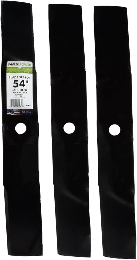 MaxPower 561816B 3-Blade Set for 54" Cut John Deere, Replaces OEM no. M143520, UC22010
