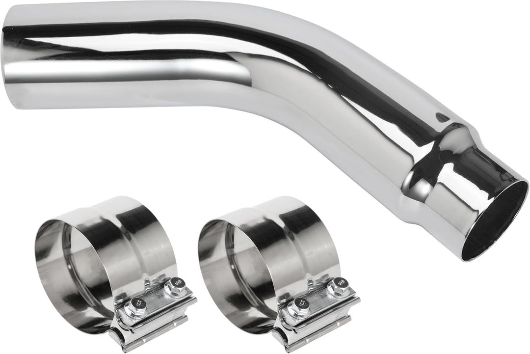 4 Inch Diesel Exhaust Elbow Tip, 4" Inlet to 5" Outlet, 23" Long Chrome Exhaust Pipe Elbow 2pcs 4'' Exhaust Clamps