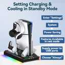 PS5 Wall Mount Kit with Charging Station for Edge & Dual Controller, 9 Light Modes PS5 Cooling Station with 3-Level Fan, PS5 Pro Stand Wall for PS5/Slim/Pro Disc&Digital, PS 5 Accessories Shelf Mount