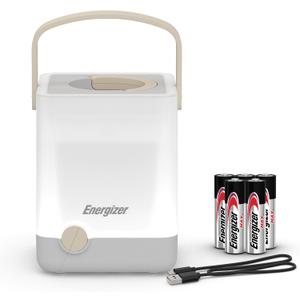 Energizer LightxPower Cube Camping Lantern, X1000 Lantern Dual Power Rechargeable and AA Battery, IPX4 Water Resistant