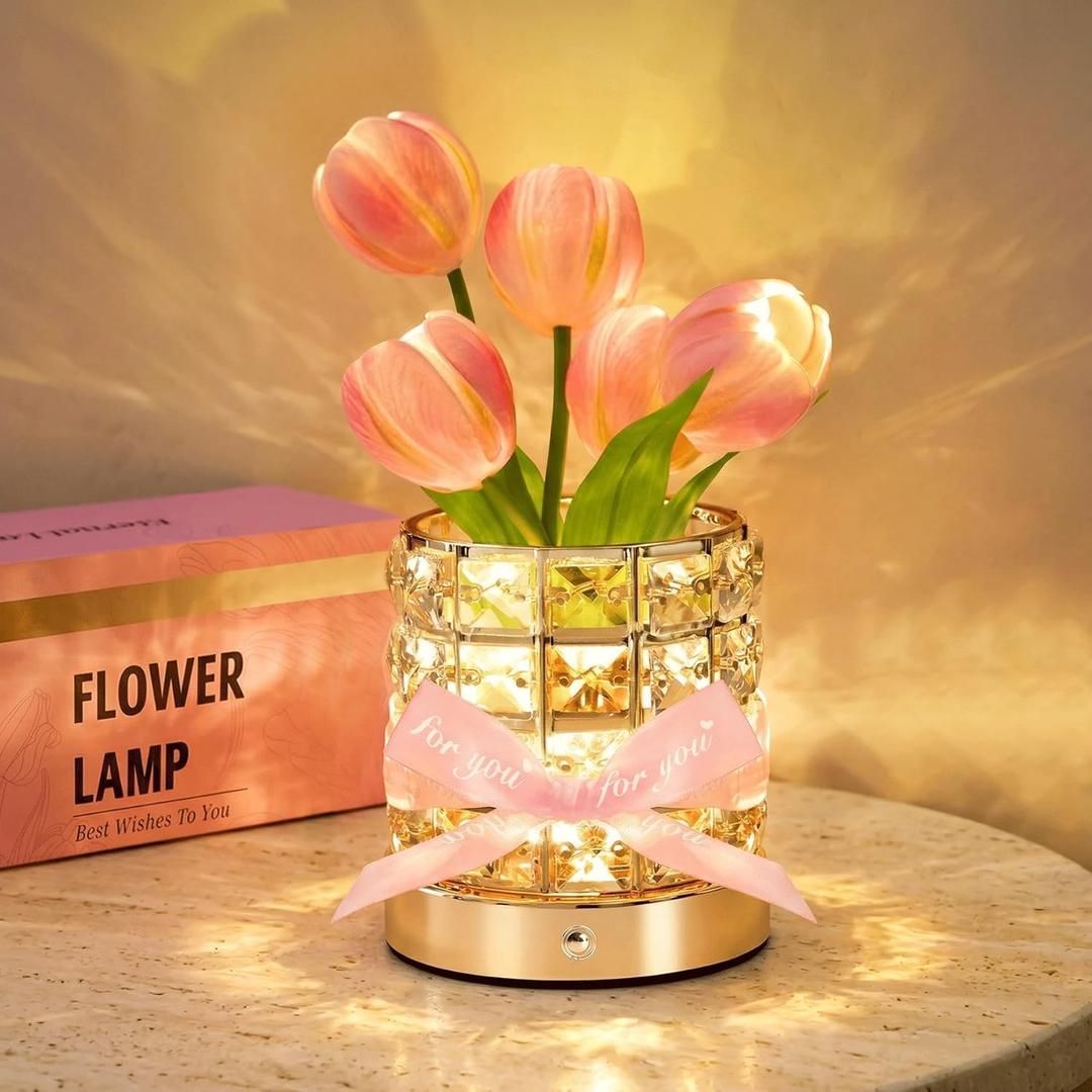Tulip Flower Lamp, Mothers Day Gifts | USB Rechargeable Cordless Night Light | Touch Control | 3-Color Adjustable Dimming | Mothers Day Gift for Mom, Birthday Gift for Women, Home Decor (Pink Tulip 1)