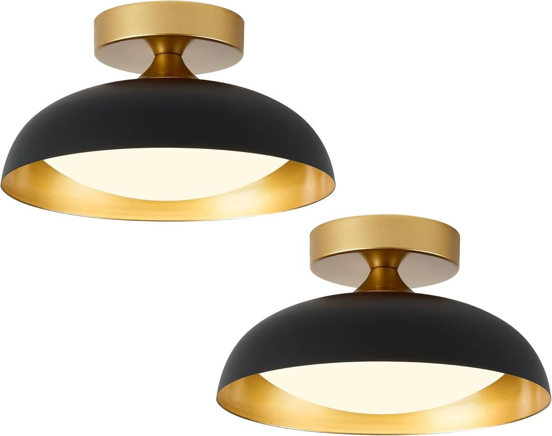 kudos Flush Mount Ceiling Light, 9.5inch LED Ceiling Light Fixture 2 Pack, Black and Gold Finish, 12W 600lm Modern Hanging Light Fixtures for Living Room, Bedroom, 5CCT Adjustable, KDCL01-BK-S-2PK