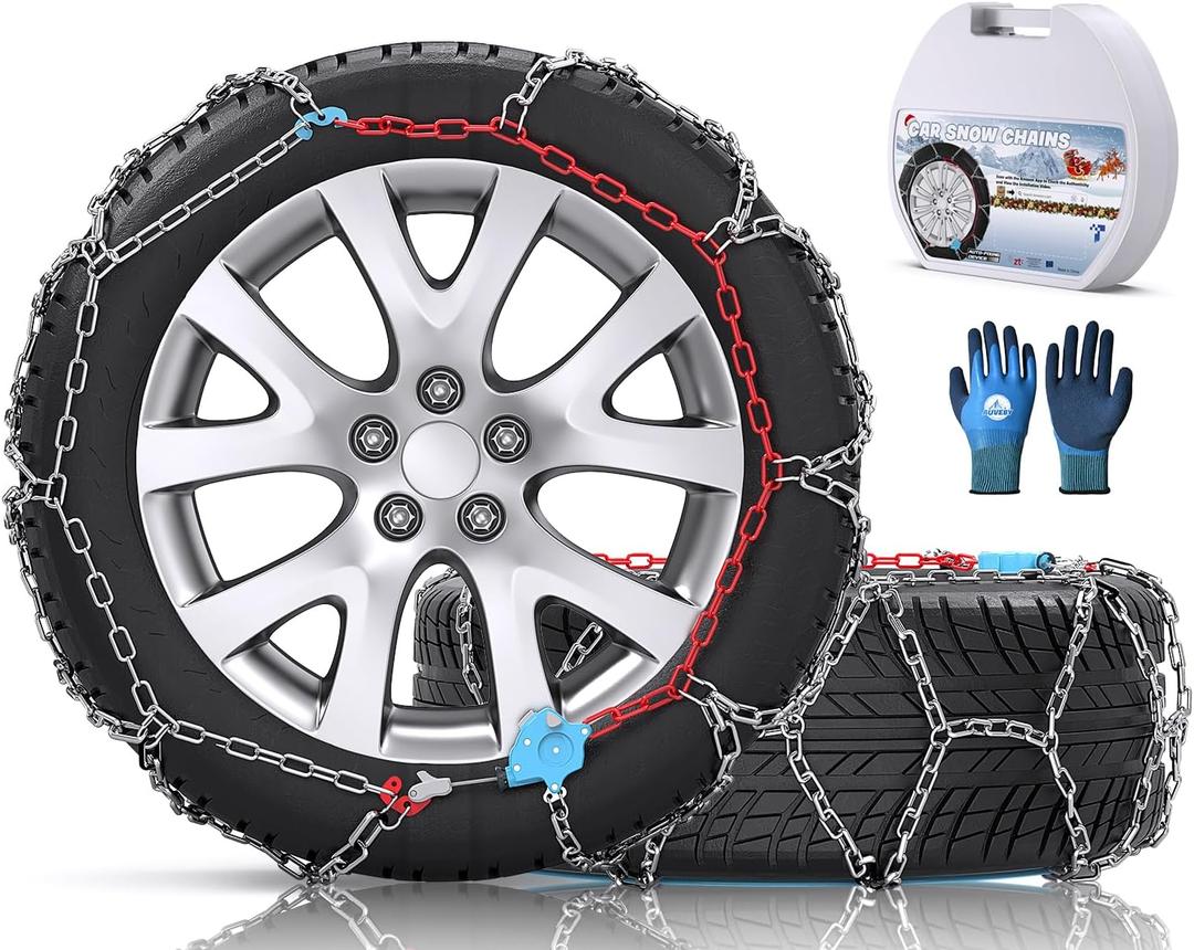 Snow-Chains Auto Fixing 1 Min Quick Fit Easy Installation Tire-Chains, Gifts for Safety, Portable Reusable Universal Emergency Tire Traction Chain for Passenger Car and SUV - Set of 2 (XM-140)