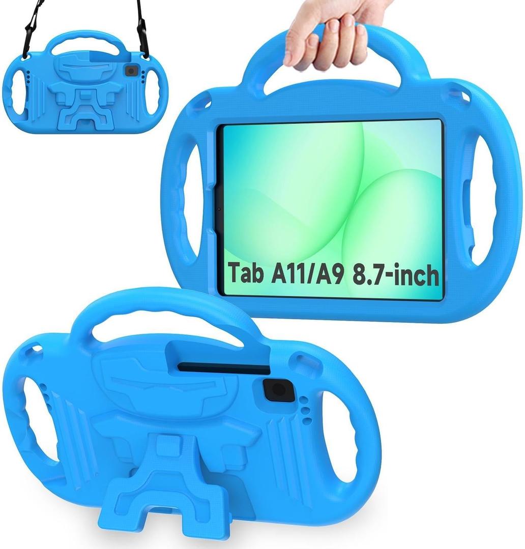 AVAWO Kids Case for Samsung Galaxy Tab A11 8.7 Inch 2026/A9 8.7 2023, with Strap, Shockproof Lightweight Handle Stand 2026 (SM-X130/X133/X135)/2023(SM-X110/X115/X117), Blue
