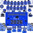 Graduation Decorations 2026 Blue Themed Set - Congrats Grad Banner, Class of 2026 Backdrop, Balloons & Streamers Kit - Complete Party Supplies for High School & College Celebrations