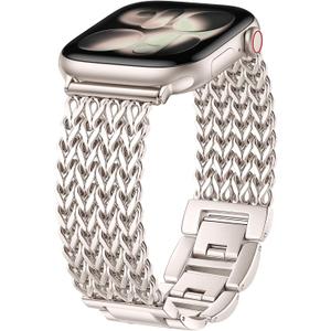 Metal Band Compatible with Apple Watch Bands for Women 40mm 41mm 42mm 38mm 44mm 45mm 46mm 49mm, Dressy Stainless Steel Link Bracelet, Designer Strap for iWatch Series 11/SE/10/9/8/7/6/5/4/3/2/1/Ultra