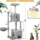 54 Inch Multi-Level Cat Tree Tower with Hammock, Condos & Scratching Posts, Large Cat Furniture for Indoor Cats with Pompoms, Light Grey