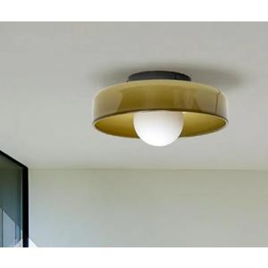 Mid Century Orange Glass Semi Flush Mount Ceiling Light with Milk Globe Nordic Modern Green Hallway Lighting Fixtures Round Bedside Wall Mount Lamp for Bedroom Cloakroom Stairway