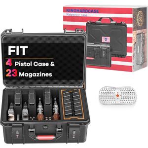 Built-In Lock TSA Gun Case for Handguns, 5 Pistol Case & 21 Magazines Pre-Cut Multiple Pistols Heavy Duty WaterProof & Shock Proof, TSA Approved Firearm Travel Case with Desiccant