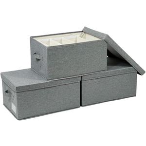 ChicnChill Foldable Closet Storage Box With Adjustable Dividers, Pack 3, Made in Vietnam Drawer Storage Organizer, 17.3x13.4x9.4 inch Fiber Bins for Smart Organizing, Durable Oxford Boxes (Gray)