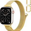 Slim Milanese Loop and Case for Apple Watch Bands for Women 40mm,Thin Magnetic Mesh Stainless Steel Dressy Wristband Strap for iWatch Series 6/5/4/SE3/SE2/SE,06-gold