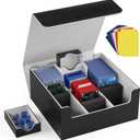 Mlikero Card Deck Case, Trading Card Storage Box for Magnetic Cards Holder and Hard Plastic Cards Protectors, Leather Magnetic Closure Deck Box Fit for MTG, TCG (Toploaders Case with Dice Tray)