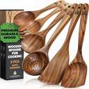 Wooden Spoons for Cooking Wooden Kitchen Utensils Set, 5 Pcs Teak Wood Utensil Set Comfortable Grip NonStick Wooden Cooking Utensils