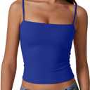 QINSEN Women's Double Lined Basic Tank Top Adjustable Spaghetti Straps Sleeveless Camisole Shirts (Medium)