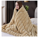 HaloRest Fluffy Faux Fur Throw Blanket, Thick 1000GSM Soft Cozy Throw Blankets for Bed, Luxury Plush Striped Warm Fuzzy Blanket for Couch LivingRoom Home Decor & Gifts(60"x 80", Beige)