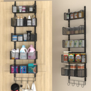 VyGrow Over The Door Organizer, Metal Door Organizer Hanging with 5 Adjustable Baskets and Coat Hook, Behind The Door Storage for Bedroom Closet Bathroom Pantry Cabinet Kitchen, Black