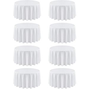 8 Pack Round Tablecloth 120 Inch Cloth White Tablecloth for Round Tables, Washable Polyester Table Cloth Stain and Wrinkle Resistant Decorative Table Cover for Wedding Party Dining Banquet