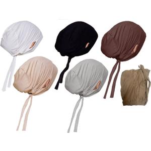6Pack Muslim Underscarf Beanie with Ear Hole Soft Islamic Turban Hijab Skull Cap Multi