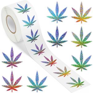 Weed Marijuana Stickers for Adult - 1 Roll 1000pcs Glitter Weed Decal Decorations, Cute Leaf Vinyl Sticker Label for Water Bottle Laptop Luggage Car Scrapbook Party Decor Gift (Gradient)