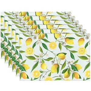 Lemon Placemats Set of 6 Summer Placemats Yellow Lemon Themed Table Place Mats 12x18 Inch for Kitchen Dining Room Table Farmhouse Summer Fall Decorations (Lemon A)